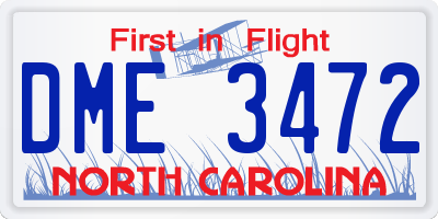 NC license plate DME3472
