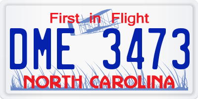NC license plate DME3473