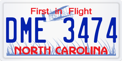 NC license plate DME3474