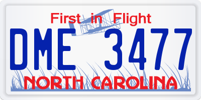 NC license plate DME3477