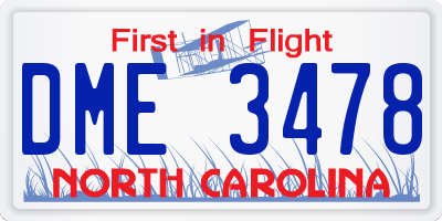 NC license plate DME3478