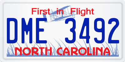 NC license plate DME3492