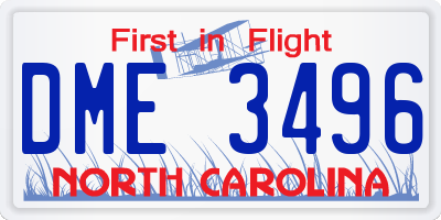 NC license plate DME3496
