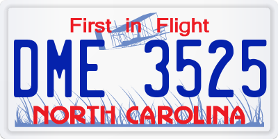NC license plate DME3525