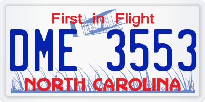 NC license plate DME3553
