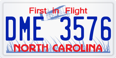 NC license plate DME3576
