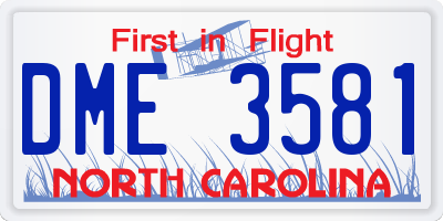 NC license plate DME3581