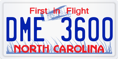 NC license plate DME3600