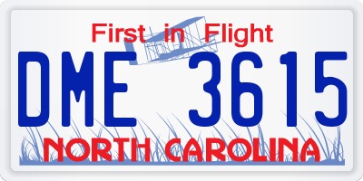 NC license plate DME3615