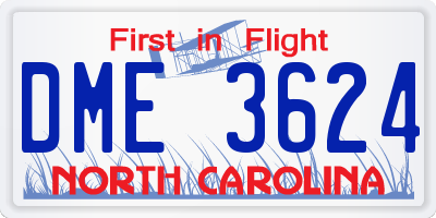 NC license plate DME3624