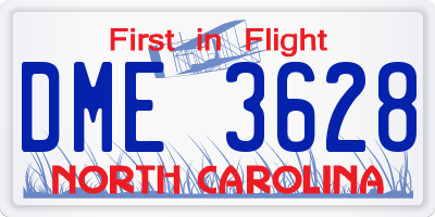 NC license plate DME3628