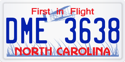 NC license plate DME3638
