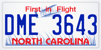 NC license plate DME3643