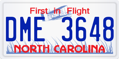 NC license plate DME3648