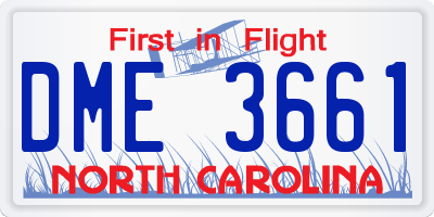 NC license plate DME3661