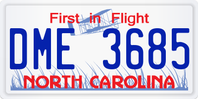 NC license plate DME3685
