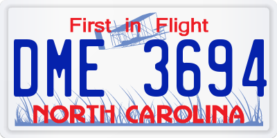 NC license plate DME3694
