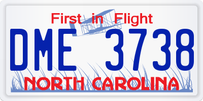 NC license plate DME3738