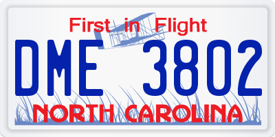 NC license plate DME3802