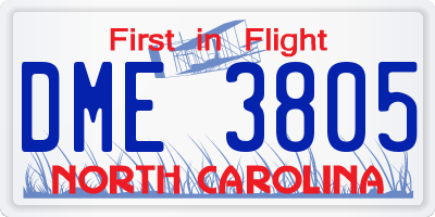 NC license plate DME3805