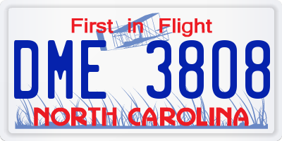 NC license plate DME3808