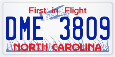 NC license plate DME3809