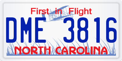 NC license plate DME3816