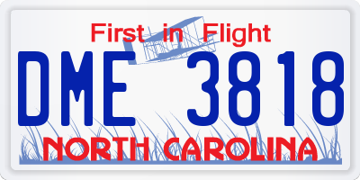 NC license plate DME3818