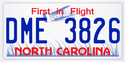 NC license plate DME3826
