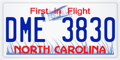 NC license plate DME3830