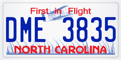 NC license plate DME3835