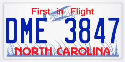 NC license plate DME3847