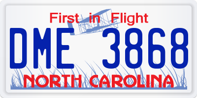 NC license plate DME3868