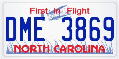 NC license plate DME3869