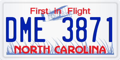 NC license plate DME3871