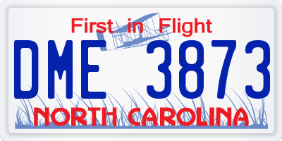 NC license plate DME3873