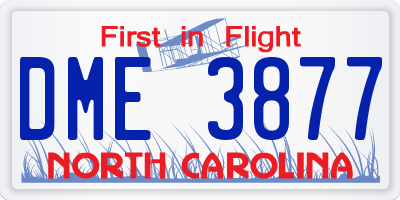 NC license plate DME3877