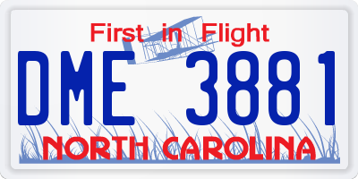 NC license plate DME3881