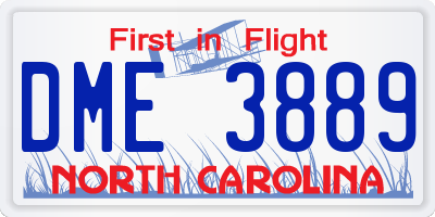 NC license plate DME3889
