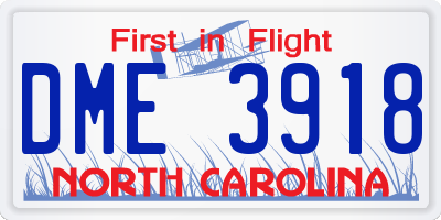 NC license plate DME3918