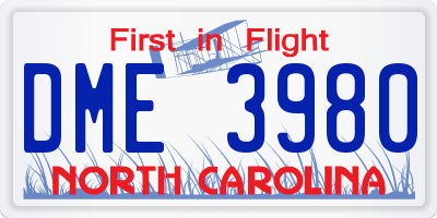 NC license plate DME3980