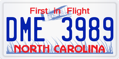 NC license plate DME3989