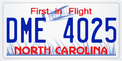 NC license plate DME4025