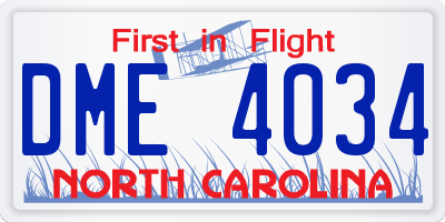 NC license plate DME4034