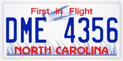 NC license plate DME4356