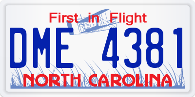 NC license plate DME4381