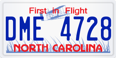 NC license plate DME4728