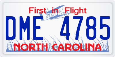 NC license plate DME4785