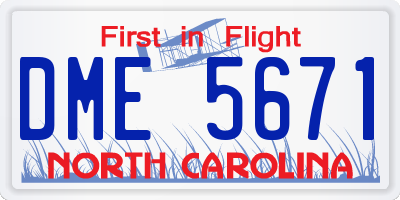 NC license plate DME5671