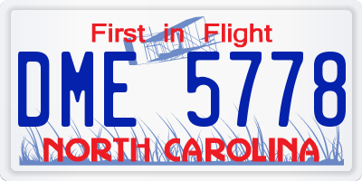 NC license plate DME5778
